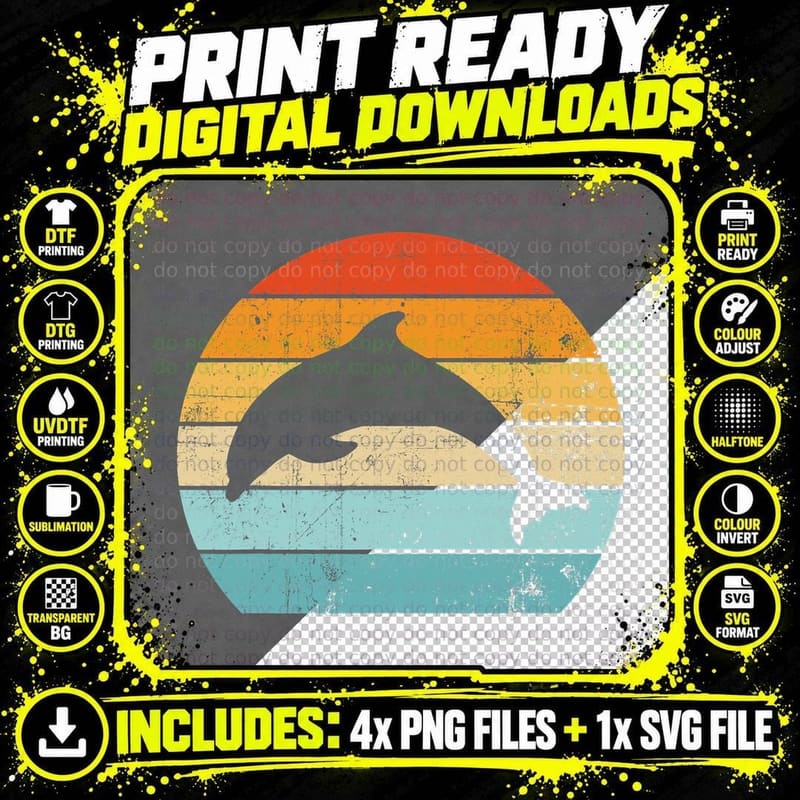 Dolphin Tshirt, Retro Dolphin Tee, Retro Dolphin Lover Png SVG Digital Bundle