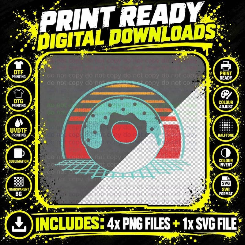 Donut Retro Doughnut Vintage 80s Style Gift T-Shirt Png SVG Digital Bundle