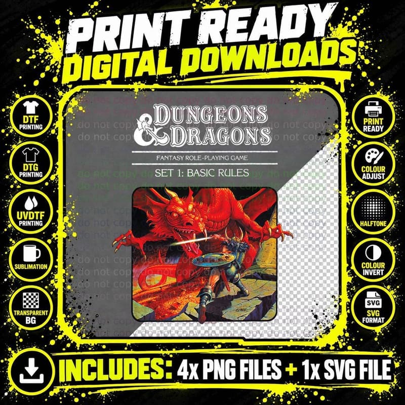 Dungeons & Dragons Vintage Basic Rules Cover T-Shirt Png SVG Digital Bundle
