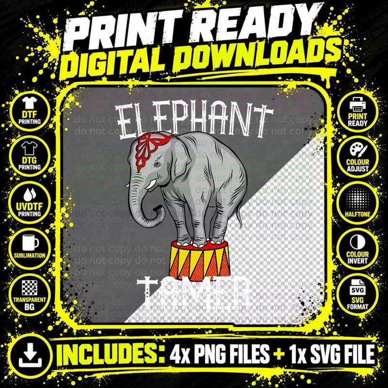 Elephant Tamer Vintage Costume Circus Themed Birthday Png SVG Digital Bundle