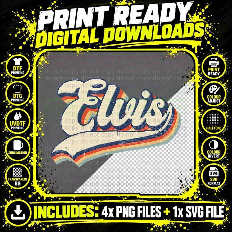 Elvis Name Personalized Vintage Retro Gift Men Women Png SVG Digital Bundle
