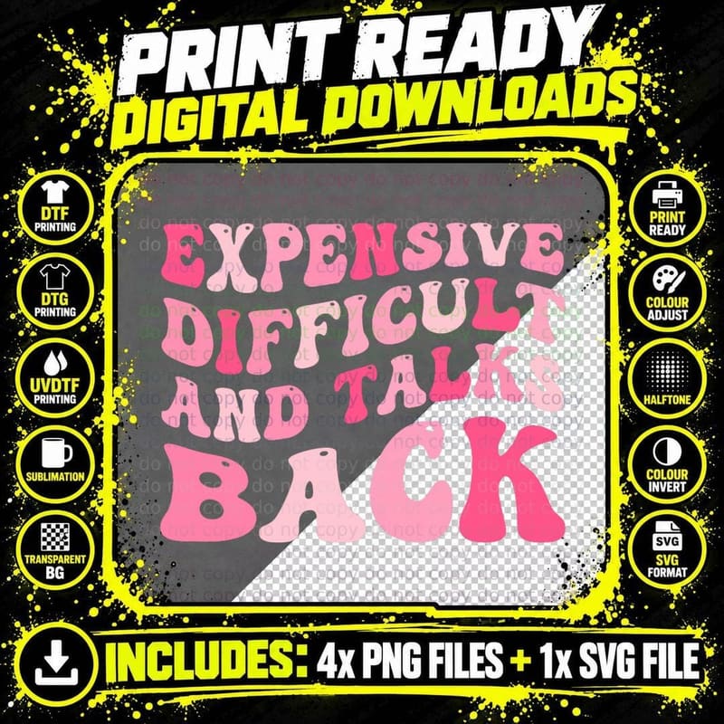 Expensive Difficult and Talks Back Groovy Mother's Day Png SVG Digital Bundle