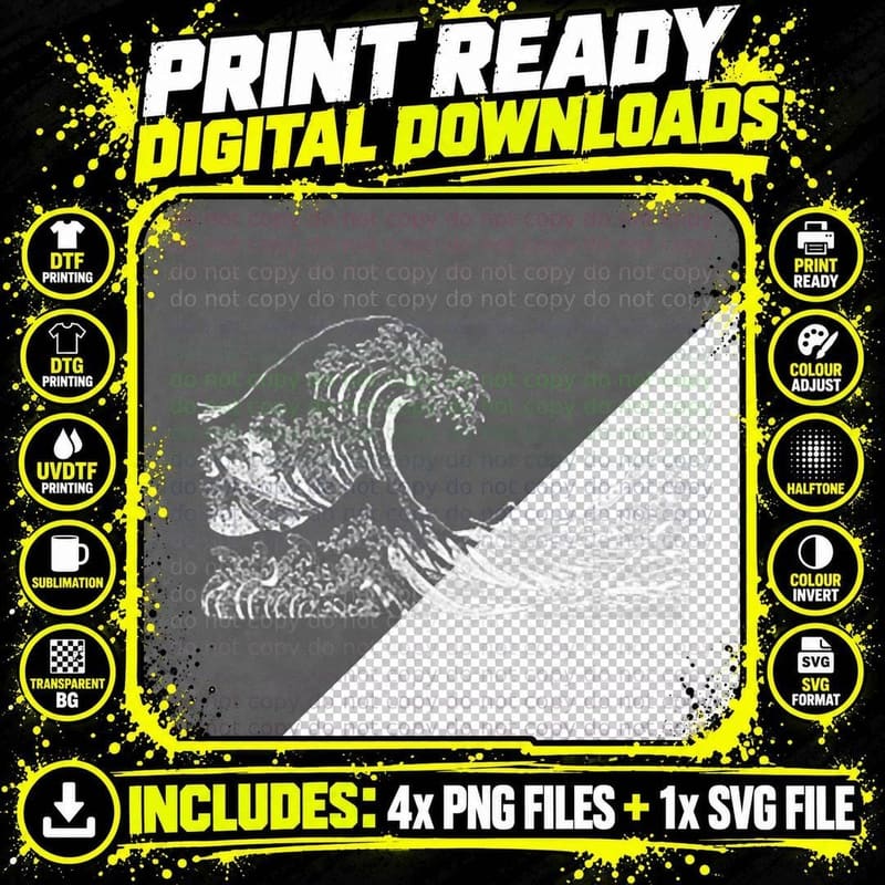 Famous Classic Art Great Ocean Wave Special Simple Png SVG Digital Bundle