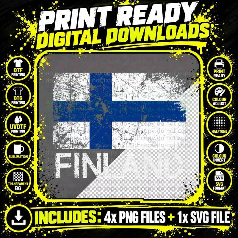 Finnish Flag T-Shirt Vintage Made in Finland Gift Png SVG Digital Bundle