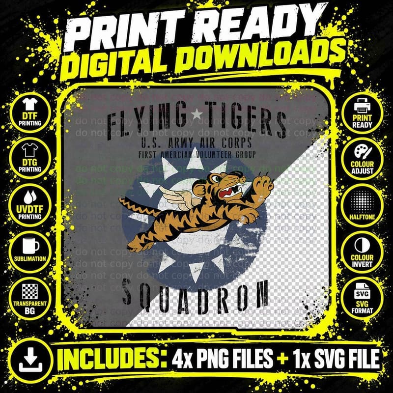 Flying Tiger's WWII Insignia Vintage WW2 Air Corps Png SVG Digital Bundle
