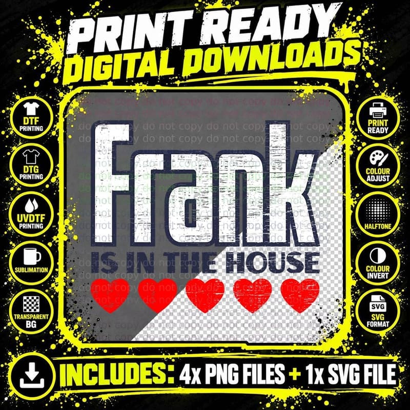 Frank Is in the House Retro Hearts First Name Love Frank Png SVG Digital Bundle