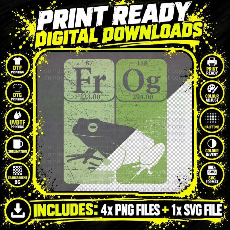 Frog Periodic Table Elements Herpetologist Frog Lover Png SVG Digital Bundle