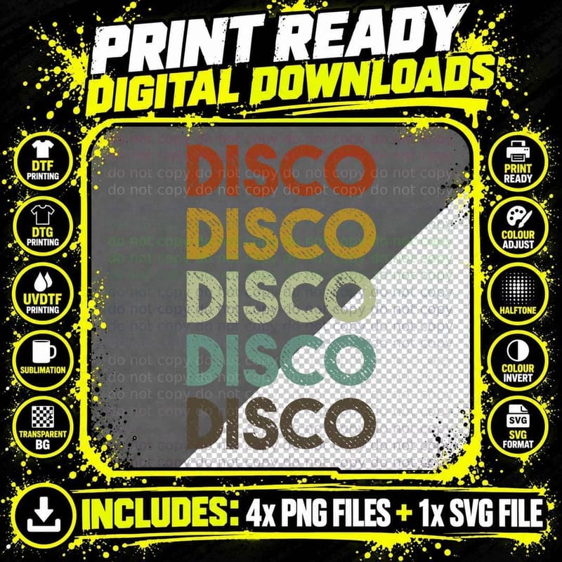 Funky Retro 70s Disco T-Shirt Png SVG Digital Bundle