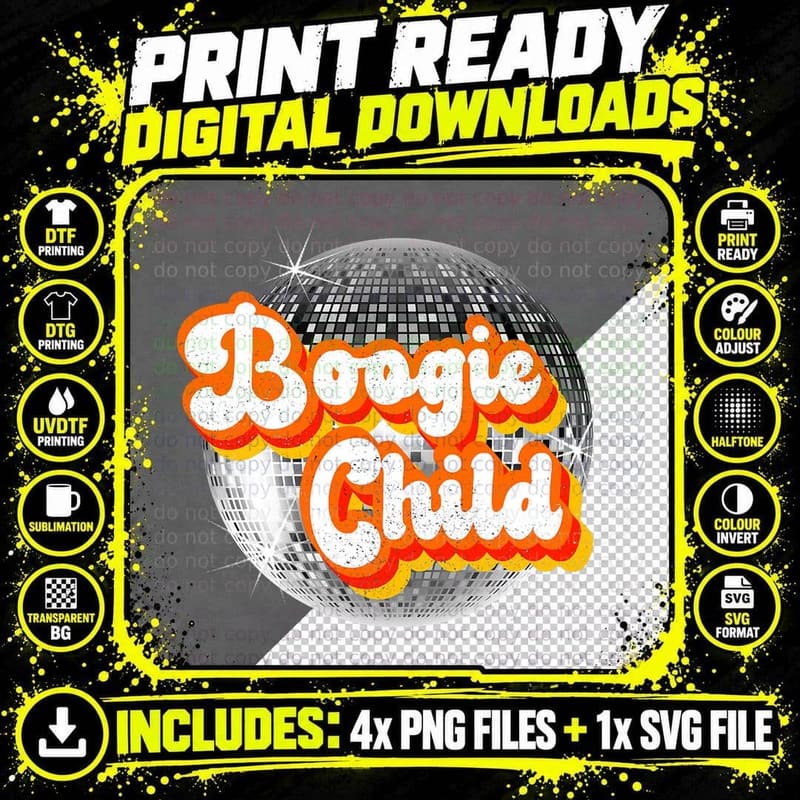 Funky Vintage Retro Disco Dancer 70s Boogie Child Party Png SVG Digital Bundle