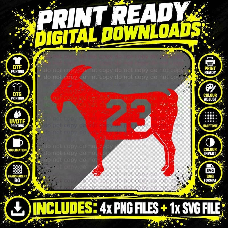 GOAT 23 Vintage Red T-Shirt Png SVG Digital Bundle
