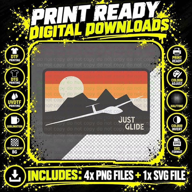 Glider Pilot Gliding Soaring Plane Retro T-Shirt Png SVG Digital Bundle