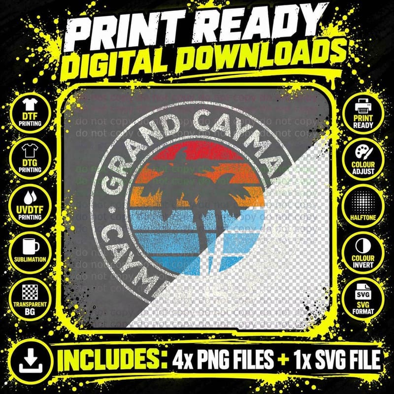 Grand Cayman Islands Vintage Graphic Retro 70s T-Shirt Png SVG Digital Bundle