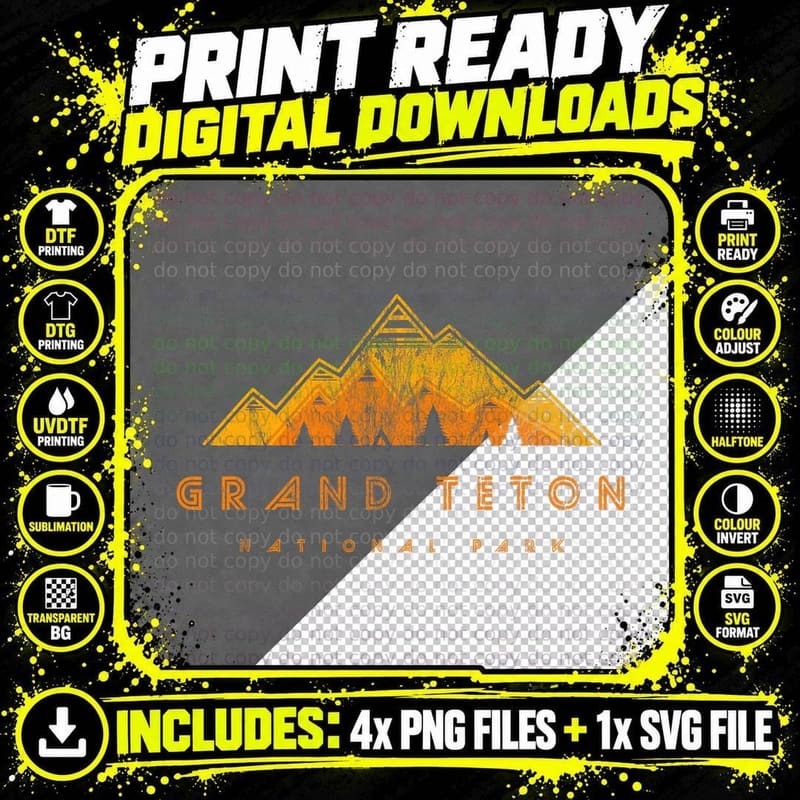 Grand Teton National Park Retro T-Shirt Png SVG Digital Bundle