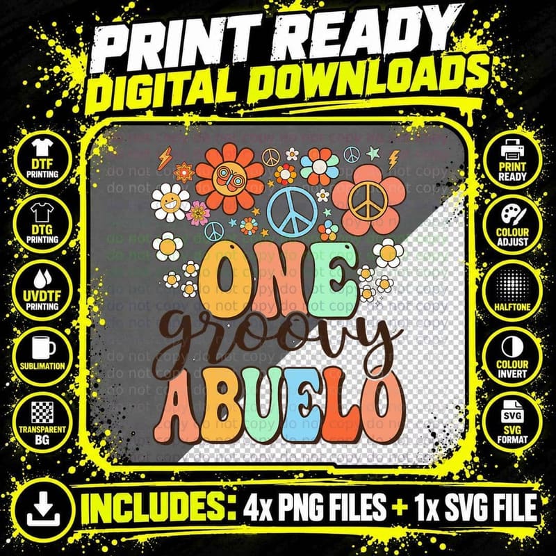Groovy Abuelo Retro Grandpa Birthday Matching Family Png SVG Digital Bundle