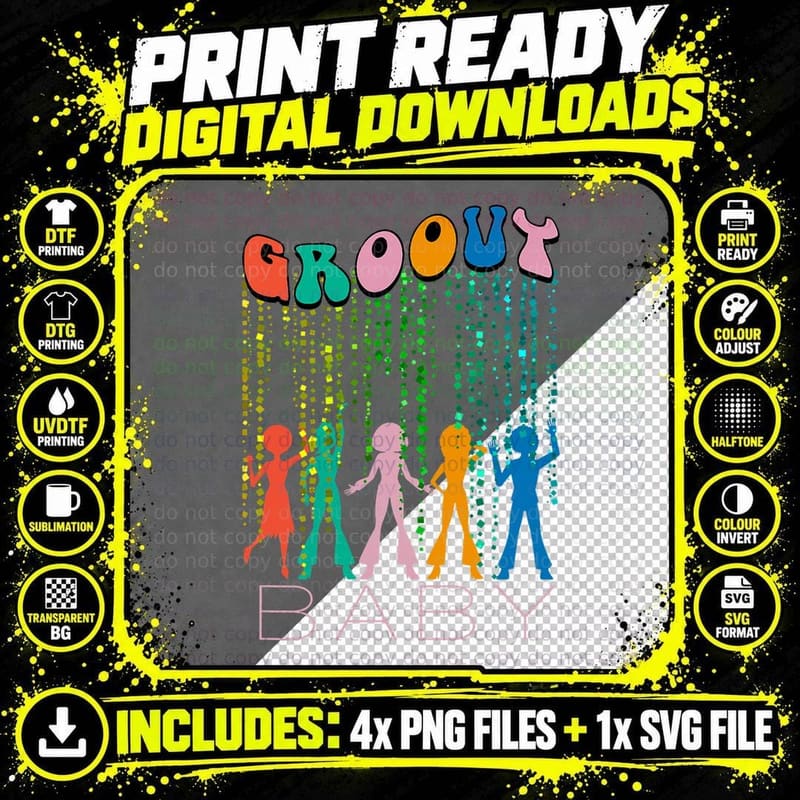 Groovy Baby 70s Retro for Women Disco Vibes Party Chick Png SVG Digital Bundle