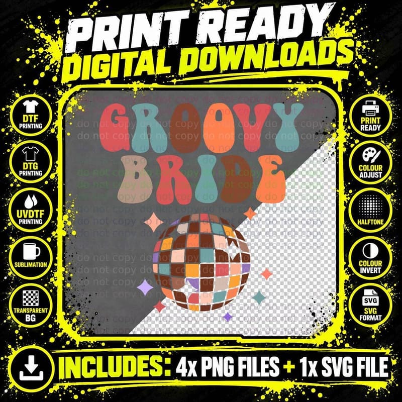Groovy Bride to Be Bridal Shower Disco Bachelorette Png SVG Digital Bundle