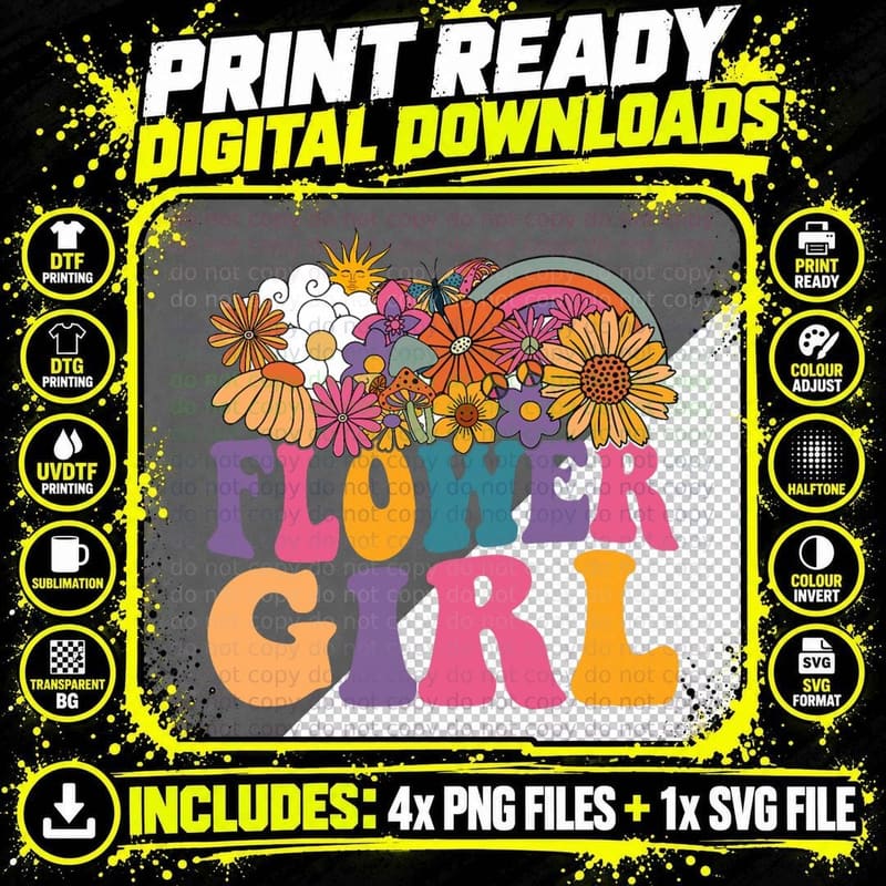 Groovy Flower Girl a Bridesmaid Proposal Flower Girl Png SVG Digital Bundle