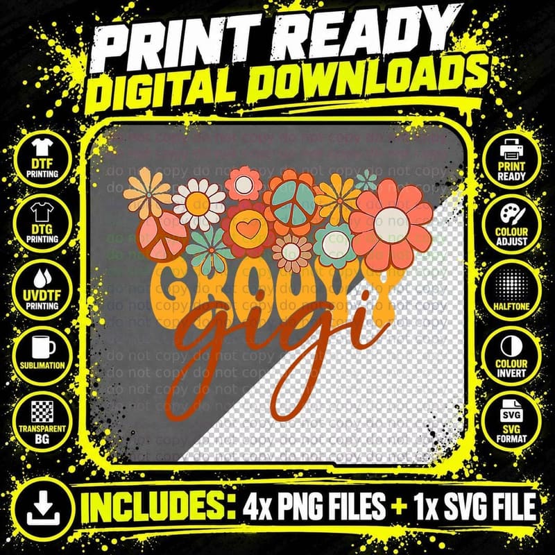 Groovy Gigi Retro Matching Family Baby Shower Mother's Png SVG Digital Bundle