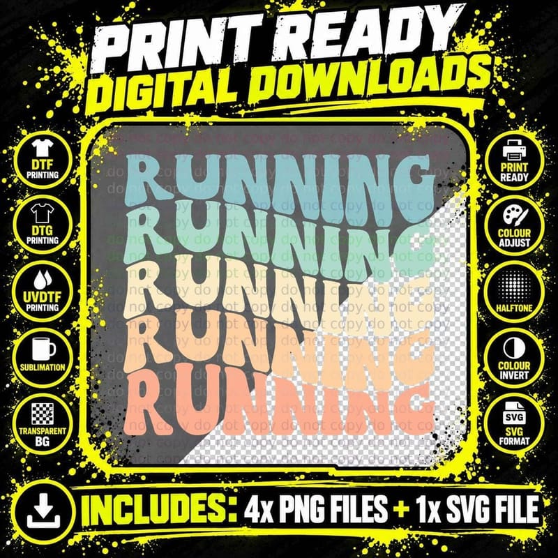 Groovy Retro Vintage Running Lover Marathon Runner Png SVG Digital Bundle