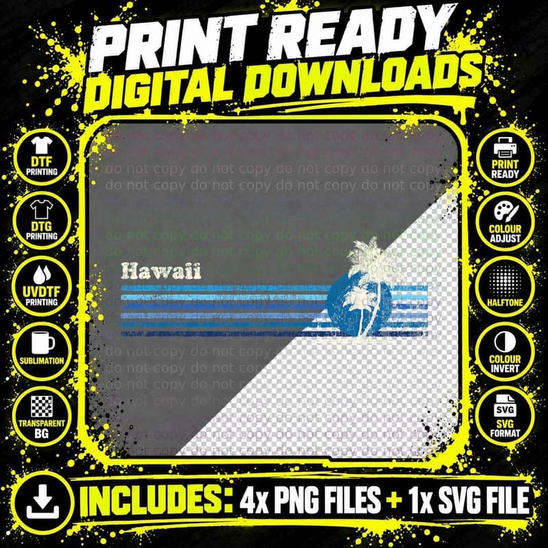 Hawaiian T-Shirt Vintage 80s Palm Trees Sunset Tee Png SVG Digital Bundle