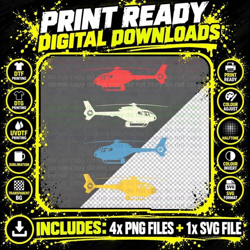 Helicopter Pilot Vintage Aviation Flying Helicopters Png SVG Digital Bundle