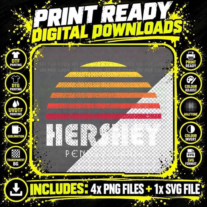 Hershey PA Retro Sunset Pennsylvania T-Shirt Png SVG Digital Bundle