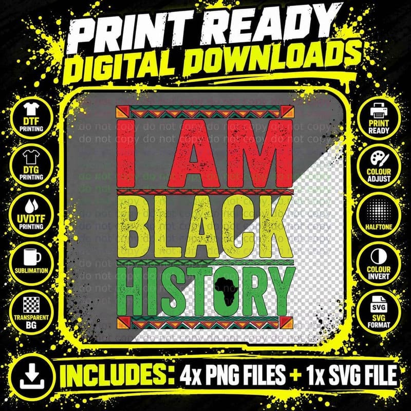 I AM BLACK History Vintage Retro Black History Month Png SVG Digital Bundle