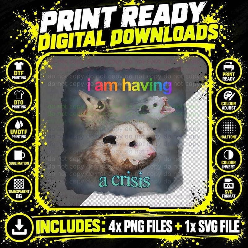 I Am Having a Crisis Possum Word Art Classic T-Shirt Png SVG Digital Bundle