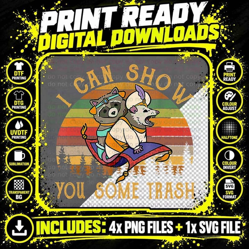I Can Show You Some Trash Racoon Possum Vintage T-Shirt Png SVG Digital Bundle