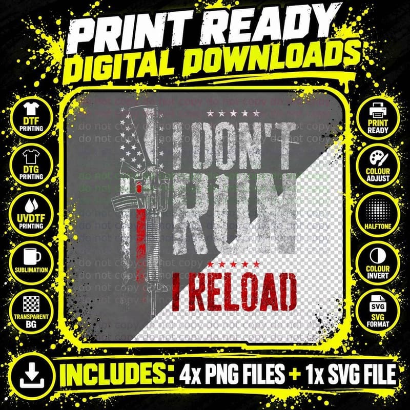 I Don't Run I Reload Vintage US Flag T-Shirt Png SVG Digital Bundle