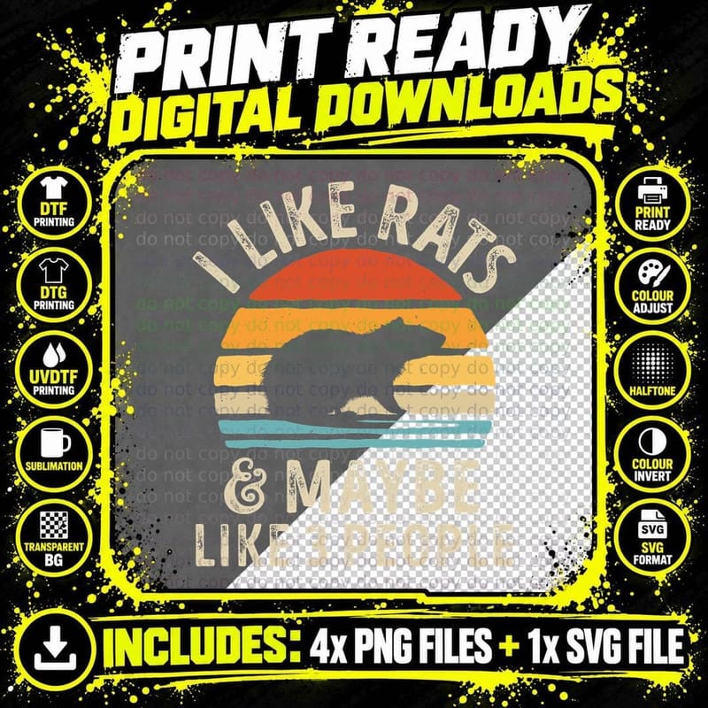 I Like Rats and Maybe 3 People Rat Lover Rodent Retro Png SVG Digital Bundle