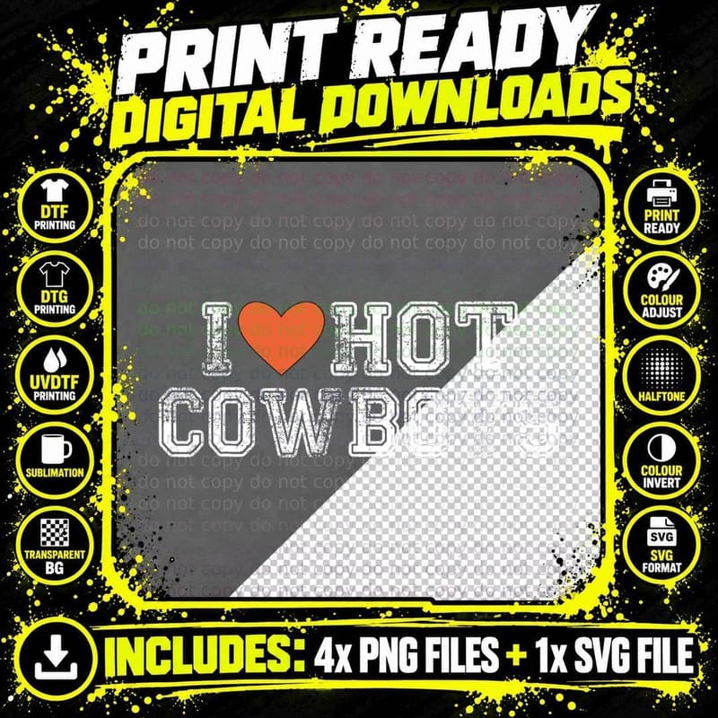 I Love Hot Cowboys Groovy Vintage I Love Cowboys T-Shirt Png SVG Digital Bundle