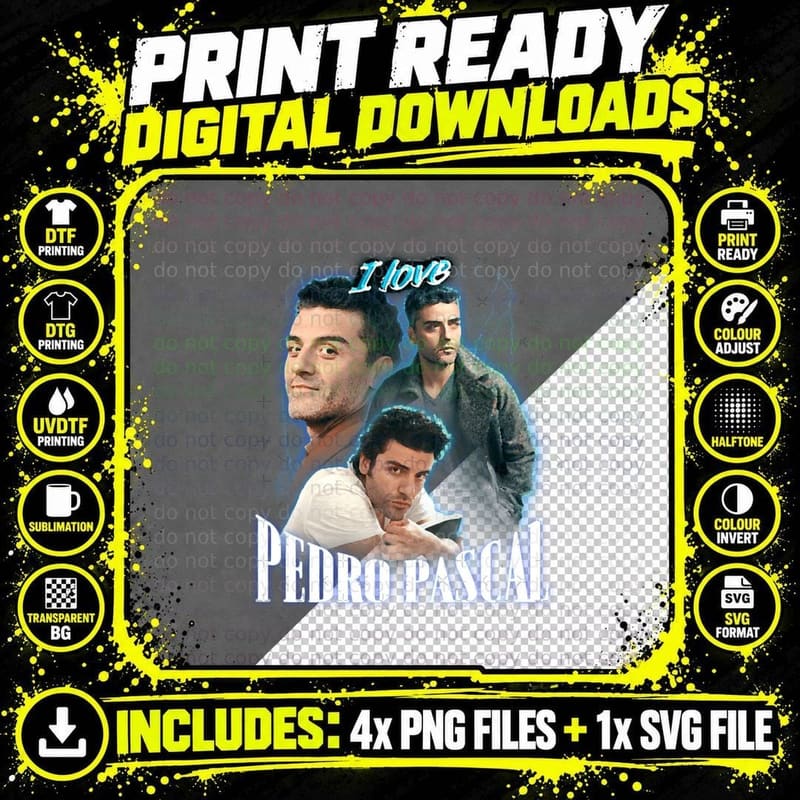 I Love Pedro Pascal Oscar Isaac Cursed Fan Collage Png SVG Digital Bundle