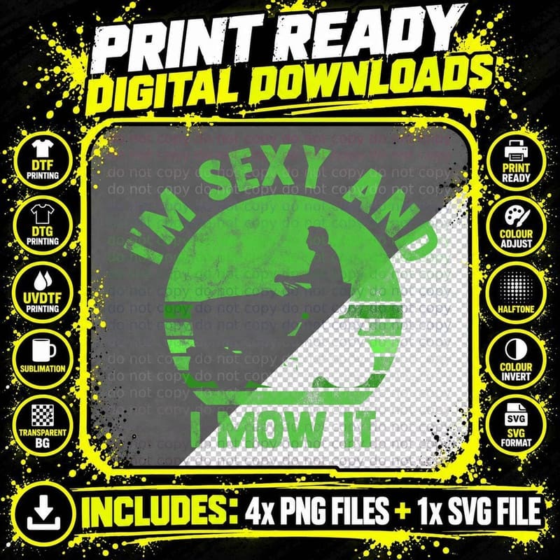 I'm Sexy and I Mow It Lawn Mowing Gardening Lover Retro Png SVG Digital Bundle