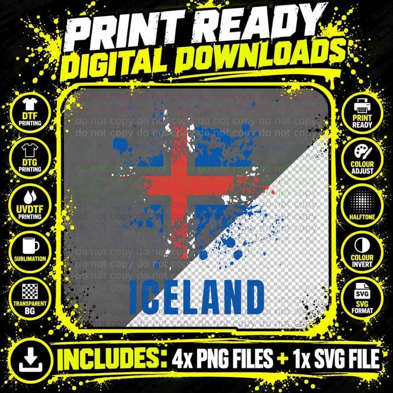 Iceland Retro Vintage Watercolors Sport Icelandic Flag Png SVG Digital Bundle