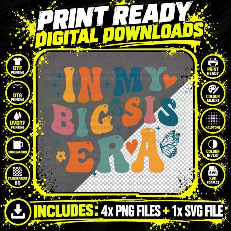 In My Big Sis Era Groovy Cute Sister T-Shirt Png SVG Digital Bundle
