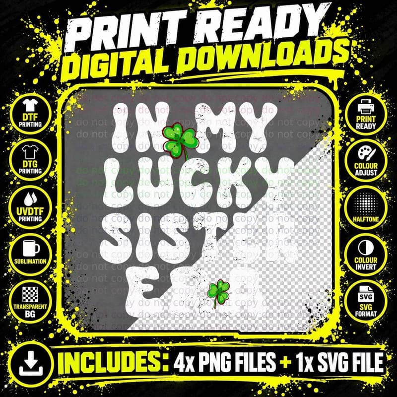 In My Lucky Sister Era Groovy Sister St Patrick's Day Png SVG Digital Bundle