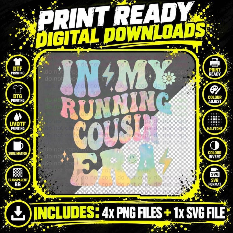 In My Running Cousin Era Groovy Tie Dye Png SVG Digital Bundle