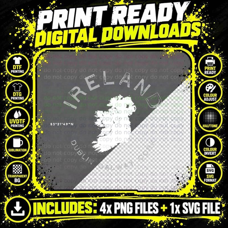 Ireland Map Dublin Galway Cork Graphic Vintage Retro Png SVG Digital Bundle
