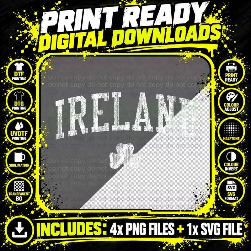 Ireland T-Shirt Vintage Sports Design Irish Shamrock Tee Png SVG Digital Bundle