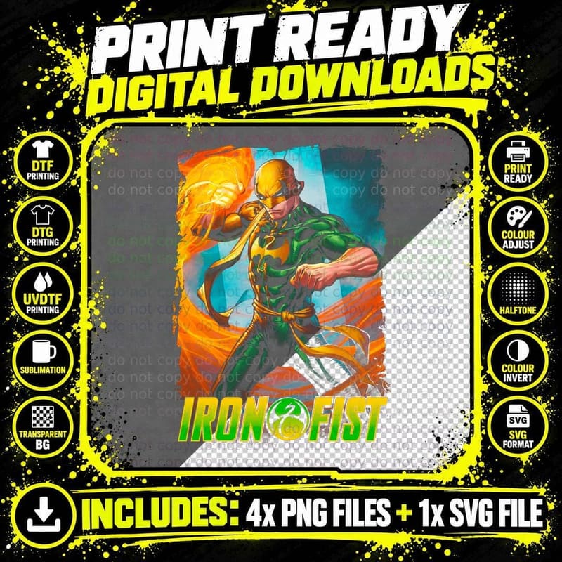 Iron Fist Comic Book T-Shirt, Retro Comic Book Style Png SVG Digital Bundle