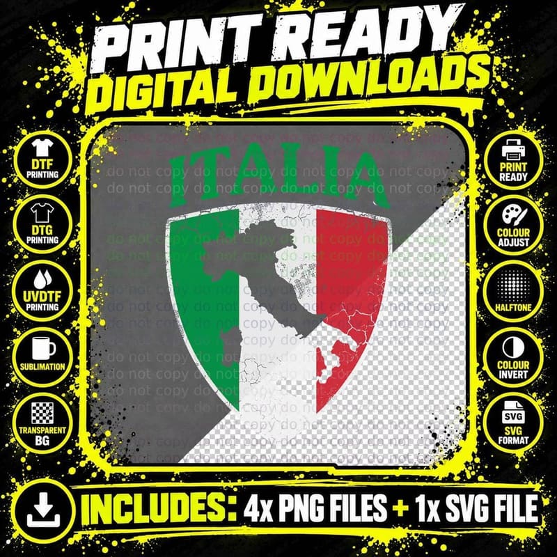 Italia Flag Crest Italy Italian Family Vintage Png SVG Digital Bundle