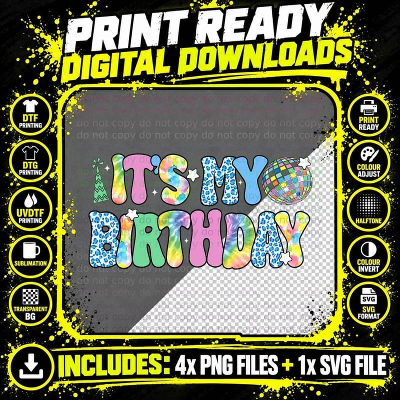 Its My Birthday Girls Kids Women Groovy Birthday Party Png SVG Digital Bundle