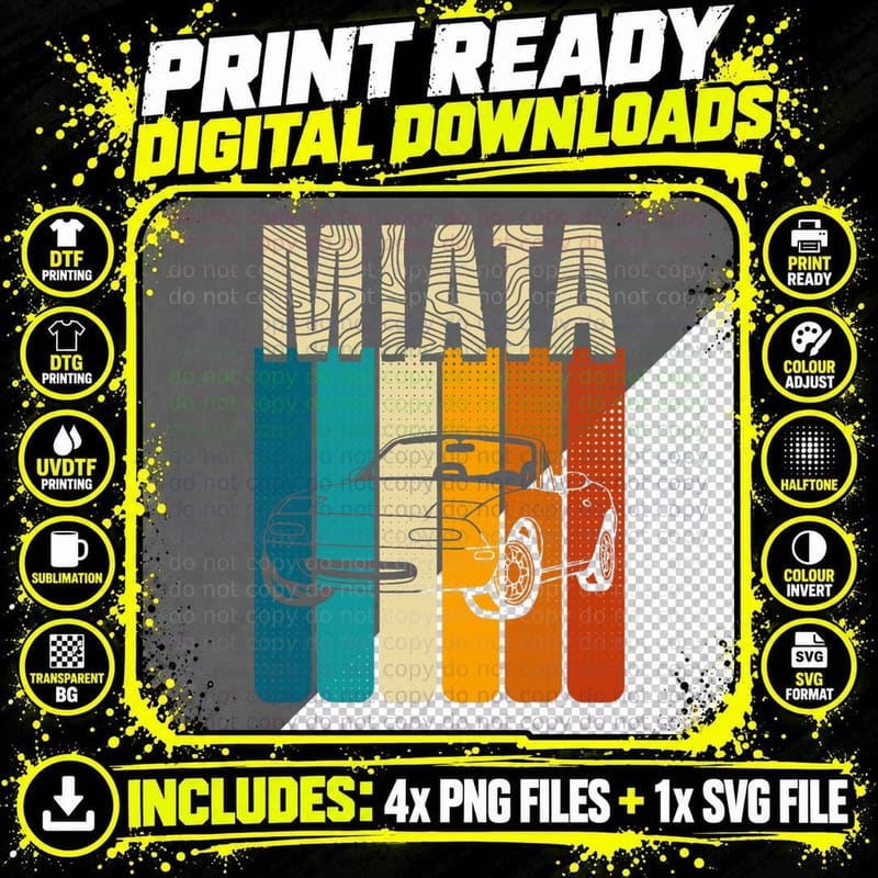 Japanese Miata Car Retro Vintage Sports Car Legend 90s Png SVG Digital Bundle