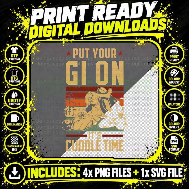 Jiu Jitsu Retro Vintage Put Your Gi on It's Cuddle Time Png SVG Digital Bundle