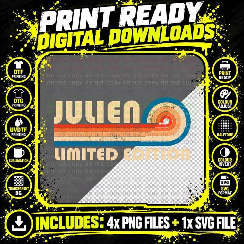 Julien Surname Retro Vintage 80s 90s Birthday Reunion Png SVG Digital Bundle