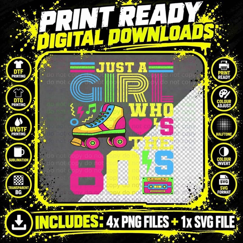 Just a Girl Who Loves the 80s Party 80s Outfit 1980s Png SVG Digital Bundle