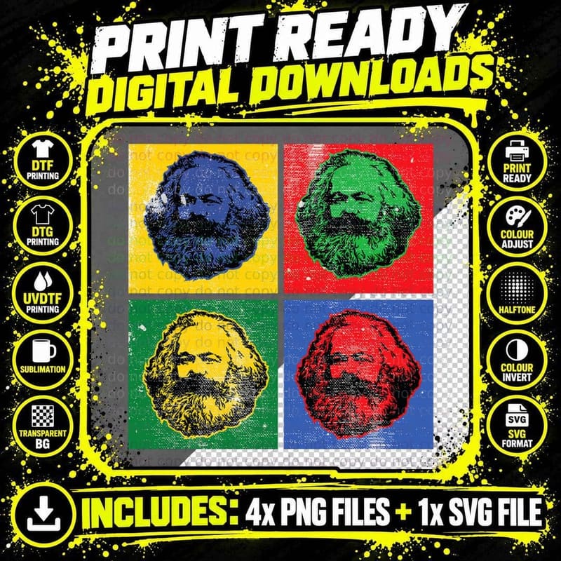 Karl Marx Vintage Retro Pop Art for Socialism Politics Png SVG Digital Bundle