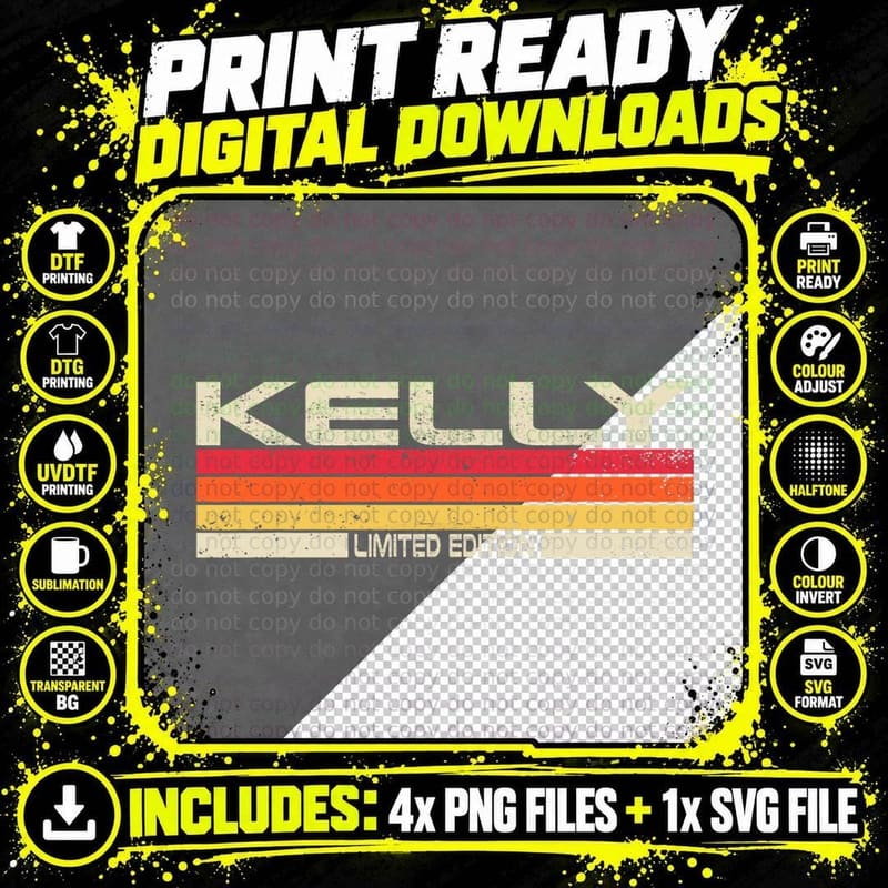 Kelly Surname Birthday Family Reunion 80s 90s Sunset Png SVG Digital Bundle