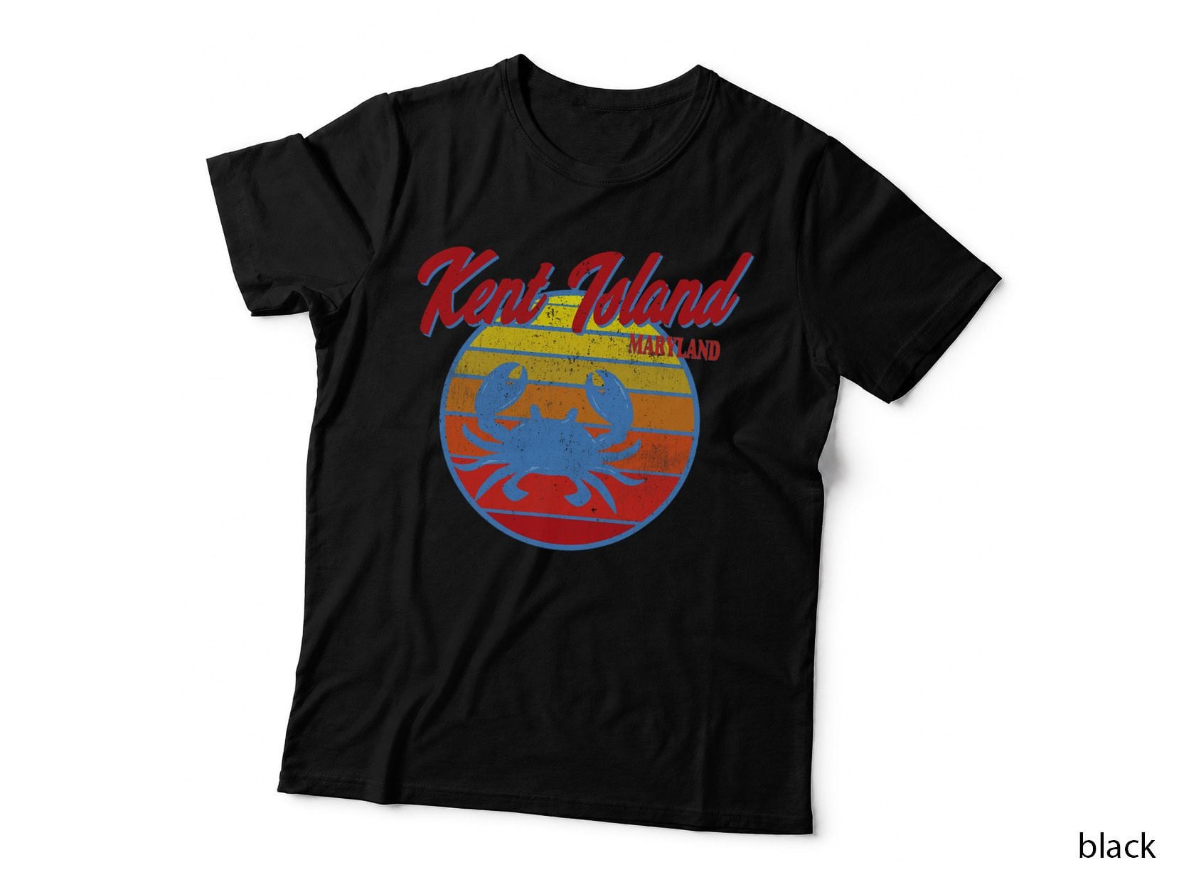 Kent Island MD Retro Blue Crab Ocean Sunset T-Shirt